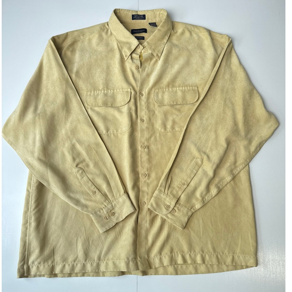 Van Heusen Mens XXL Soft Suede Button Down Shirt Mustard Yellow Long Sleeve